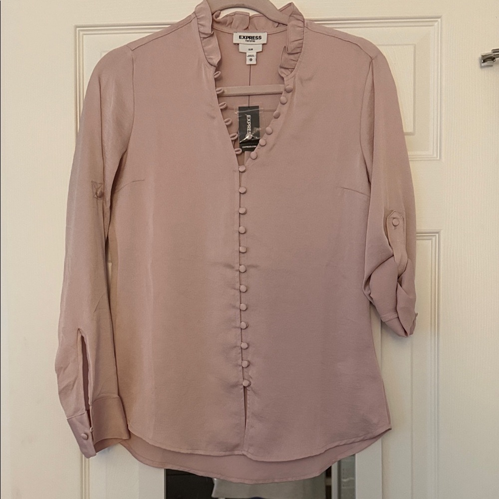 Express Mauve Ruffle V-Neck Button Front Blouse
